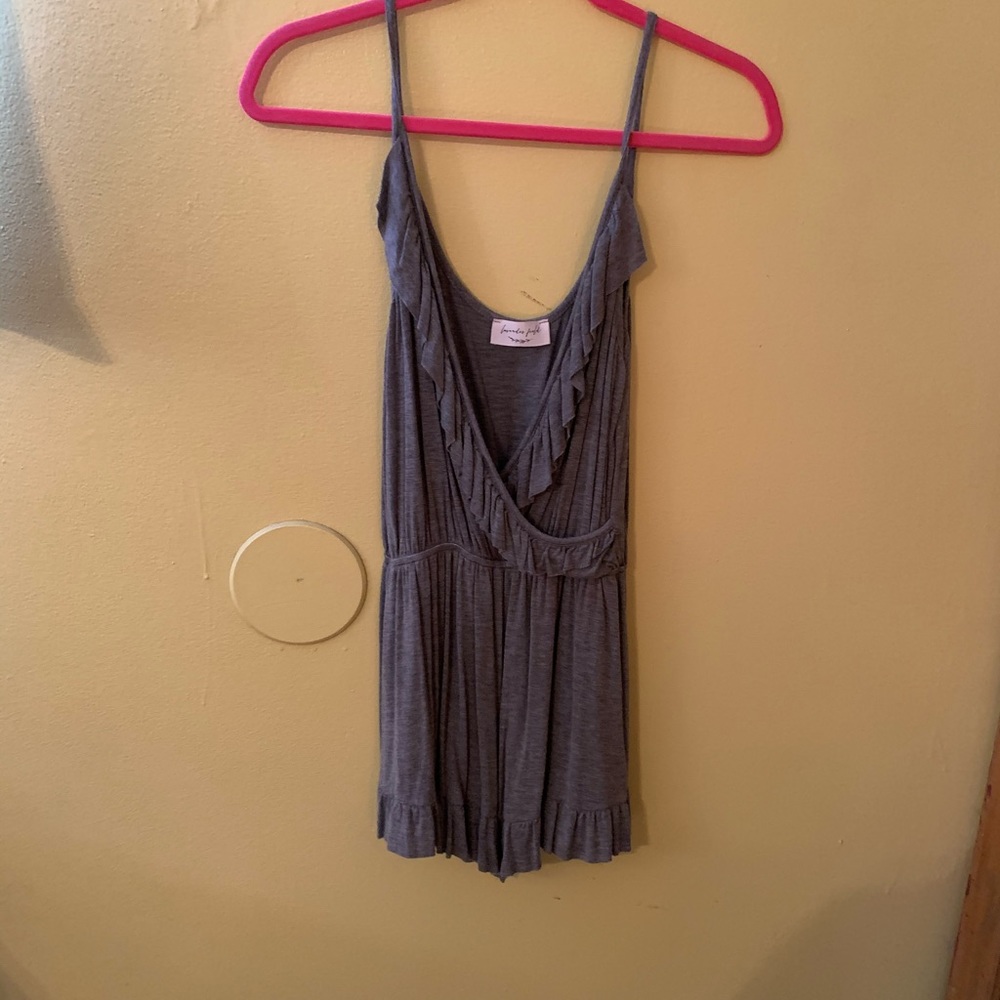 NWOT Grey Ruffle Deep V-neck Romper